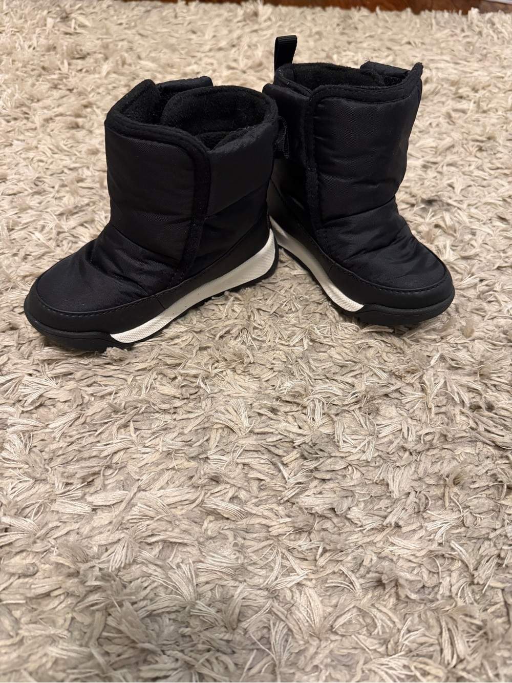 Sorel Kids Black Winter Snow Boots with White Sole Accent